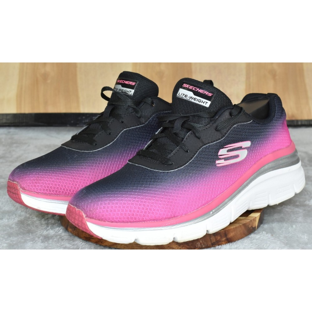 Skechers Fashion Fit Build Up Women Shoes Size 9.5 Black Hot Pink Sneakers